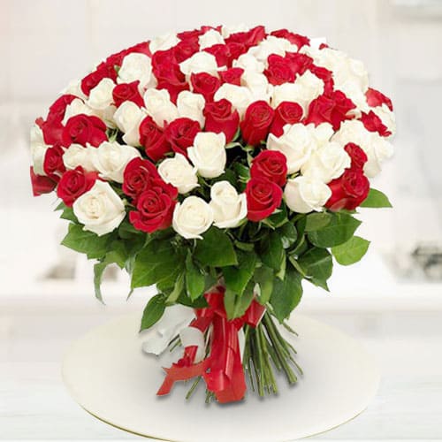 Fresh Cut Red N White Roses Bouquet To India Free Shipping