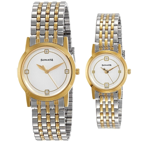 Buy Online Titan Bandhan Quartz Analog with Day and Date Silver Dial  Stainless Steel Strap Watch for Couple - nr17742565bm01p | Titan